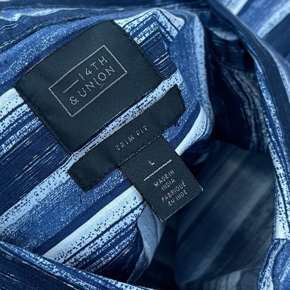 14th & Union Shirt Mens Large Blue White Stripe Short Sleeve Shirt Button Up NWT - Picture 5 of 9